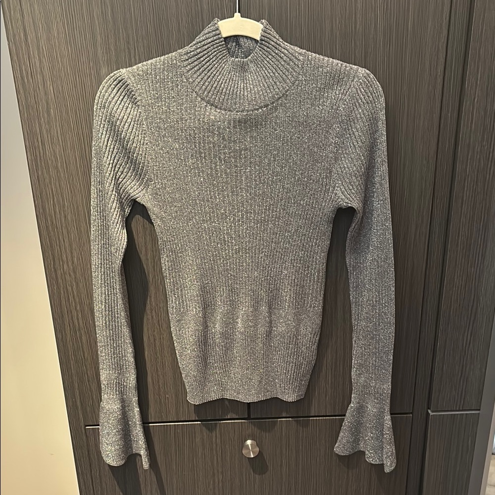 Veronica Beard Metallic Gray Ribbed Sweater